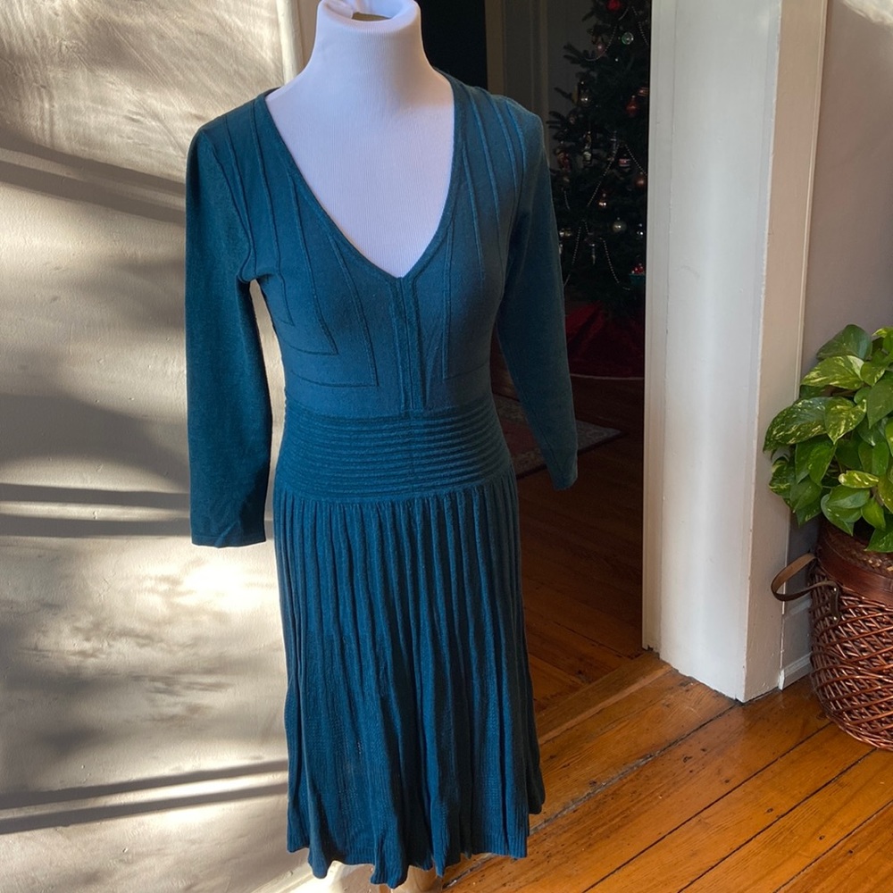 Beautiful teal fit and flare sweater dress